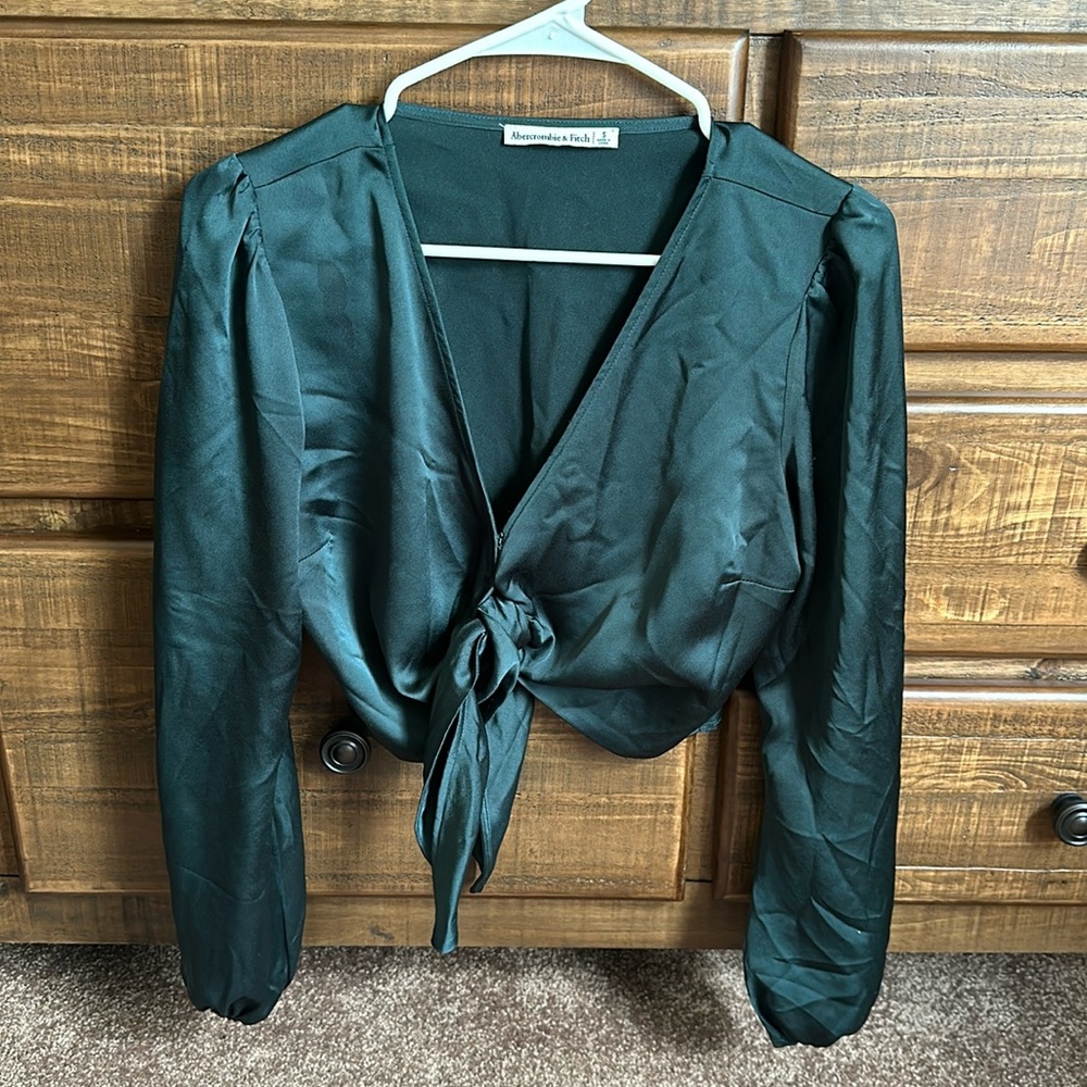 Silky long sleeve tie top